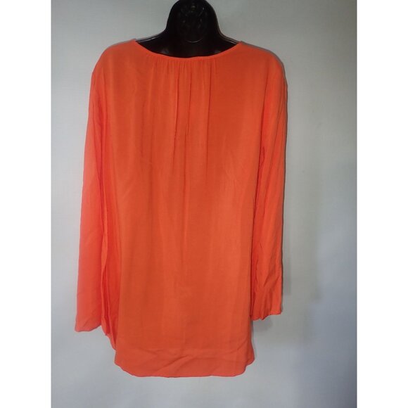 Melissa Page Womens M Embroidered Orange Boho Blouse Tie Neck & Long Sleeves New - Picture 5 of 6